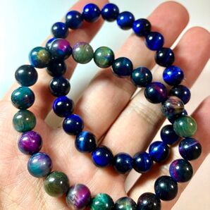 2個セット マルチカラー タイガーアイ ブレスレット 天然石 パワーストーン