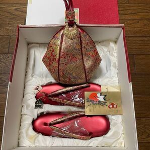 新品 本革 和装 草履 バッグ セット レッド 未使用