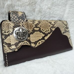 【早い者勝ち!】iSM☆長財布 パイソン ブラウンレザー 本革 厚手 ウォレット