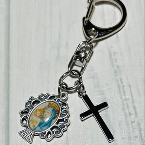 奇跡のメダイユ メダイ キーホルダー ●扶助者聖マリアと生命の樹と十字架