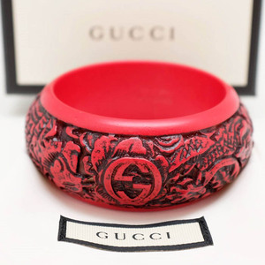 [ не использовался товар ] Gucci машина bdoGG кафф браслет Logo & Dragon en серый b браслет широкий breath красный серия указанный размер S коробка * сумка для хранения 