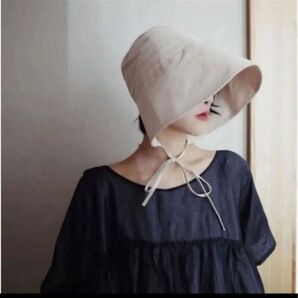 【再入荷】レディース ハット ベージュ ツバ広 日除け UV対策 あごひも 小顔効果 バケット お出掛け 日焼け防止