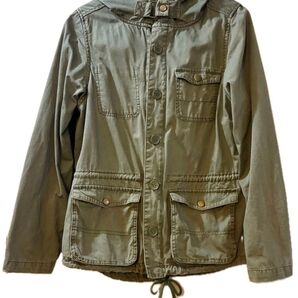 古着 フード付きミリタリージャケット サイズM カーキ 規格外品 レディース 秋服 モッズコート