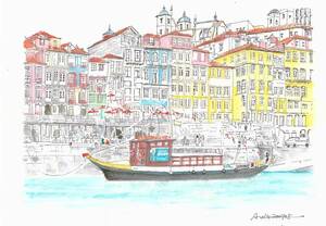 Art hand Auction Paysage urbain du patrimoine mondial/vieille ville de Porto, Portugal 2/F4 Papier à dessin/Peinture aquarelle originale, peinture, aquarelle, Nature, Peinture de paysage
