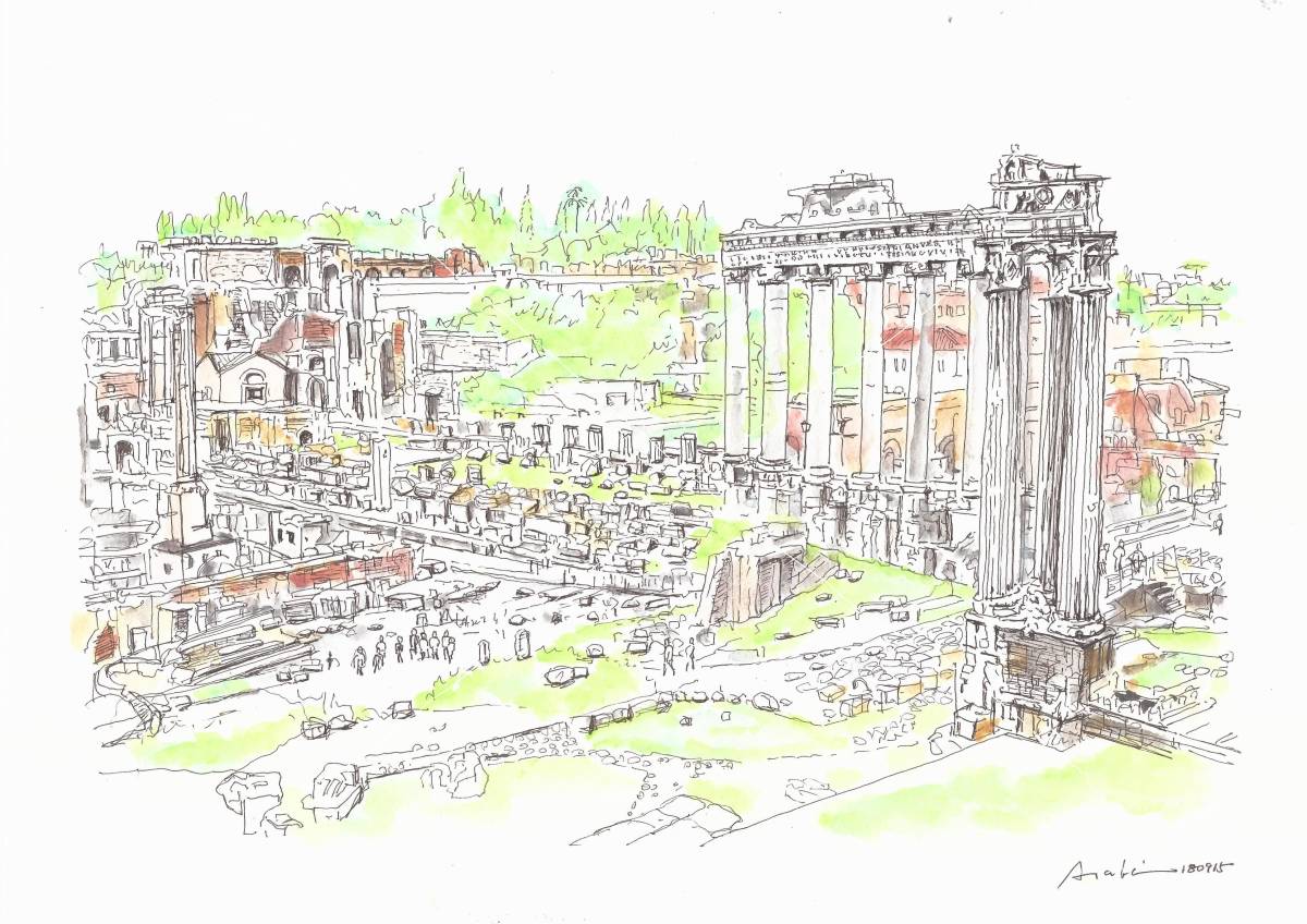 Paisaje urbano declarado Patrimonio de la Humanidad, Italia, Roma, papel F4, acuarela original, Cuadro, acuarela, Naturaleza, Pintura de paisaje