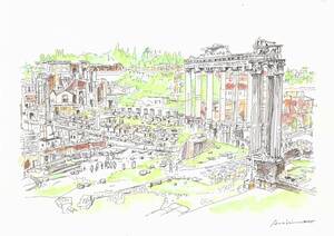 Art hand Auction World heritage cityscape, Italy, Rome, F4 drawing paper, original watercolor painting, painting, watercolor, Nature, Landscape painting