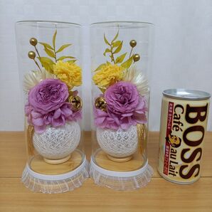 お供え花 仏花 プリザーブドフラワー アレンジ ガラスケース入り 2個セット