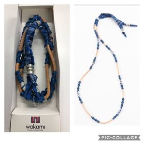 ラスト1!【新品】wakami テキスタイル&レザーネックレス ブレスレット ブルー