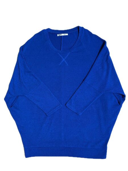 Vネックニット セーター ブルー 長袖 カジュアル フリーサイズ