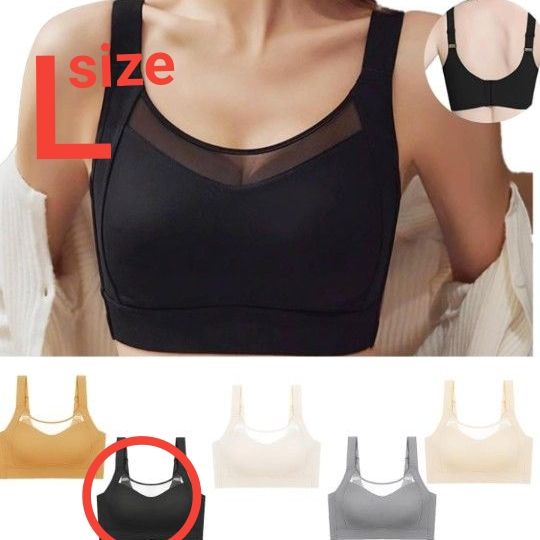 スポーツブラ ノンワイヤー ナイトブラ ブラジャー シームレスブラ L ブラック