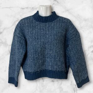 【Knit Mix】ミックスモックネックドロップショルダー/ニット・セーター/L/ブルー系