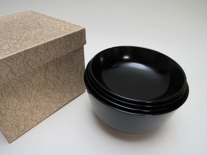 O208045【 古い 漆器 四つ椀 応量器 四客一組 紙箱 】 検) 木製 和食器 茶道具 茶懐石 吸い物椀 雑煮椀 汁椀 雑煮椀 飯椀 小丸椀 美品ⅰ 