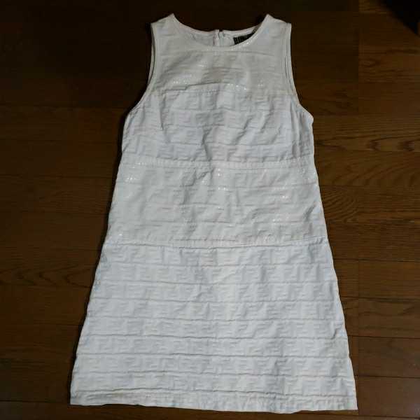 中古!FENDI!フェンディ! ズッカ柄の4段切り替え白のミニワンピース!42!