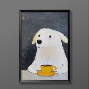 絵画 | イラストポスター 678☆ 【ワンちゃんのコーヒータイム】