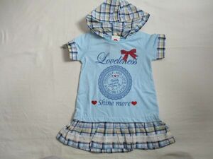 SE692【TOPVALU】新品　幼園児　薄め　パーカーワンピース　女児　淡青　100