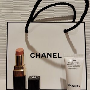 CHANELシャネル 3点①ショップ袋②ルージュココシャイン アンジェニュ③日焼け止めessentielsジェルクリーム サンプル