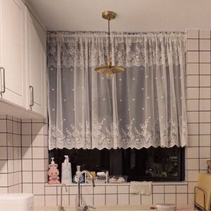 レースカーテン ホワイト 幅100cm 丈127cm 1枚 カフェカーテン 突っ張り棒タイプ 白 刺繍 間仕切り 小窓