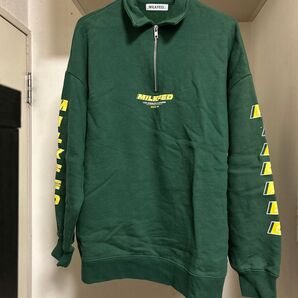 ミルクフェド milkfed ハーフジップ ロゴ トレーナー 襟 裏起毛 緑 グリーン ストリート カジュアル 下北沢 原宿 古着