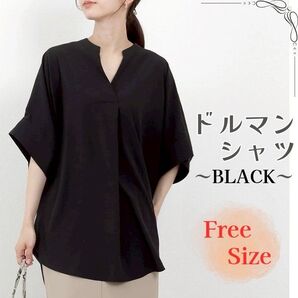 ブラウス シャツ 黒 ブラック レディース Vネック カットソー 夏用 体型カバー 涼しい オフィス 通勤