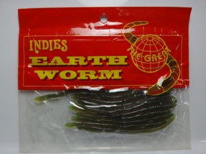 LSD INDIES EARTH WORM ② インディーズ アースワーム ウォーターメロン/グリーンコア 3インチ 85mm ネコリグ ノーシンカー ワッキー エサ