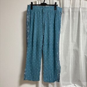 レディース ステテコ パンツ ルームウェア 入院着 青い花柄コットンステテコ パンツ 総柄 ヴィンテージ ボトムス ズボン ブルー