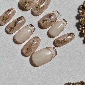 秋っぽニュアンス クリアフレンチ ネイルチップ ショートバレリーナ