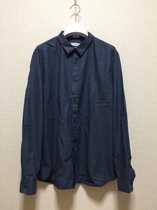 USA old clothes Calvin Klein Calvin * Klein design shirt slim fit long sleeve shirt XL navy blue 