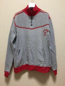 80's adidas ヨーロッパヴィンテージ アディダス VENTEX ClUB adidas ハーフジップ プルオーバー デザインスウェット グレー 赤 フランス製