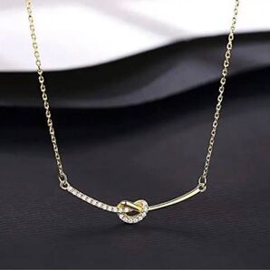 502 ゴールド 結び ネックレス s925 czダイヤモンド スマイル 韓国