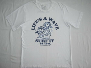 ★古着 シミ汚れ有り HAWAII ハワイ 88TEES Tシャツ M 白×紺 薄手の生地 LIFES WAVE SURF IT YAYA LULU KIKI メンズ サーフィン アロハ★