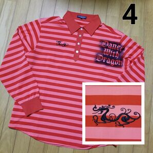 ダンスウィズドラゴン メンズ長袖ポロシャツ ボーダー柄 サイズ4