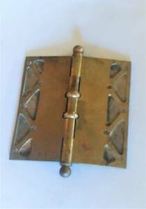  Taisho ~ Showa era. *. star ring 2 piece attaching. brass castings hinge 128 millimeter antique Vintage old tool brass metallic material . pavilion door door metal fittings 