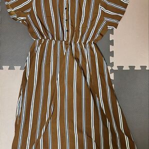 a.g.plus ブラウンストライプ 半袖ワンピース