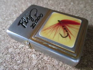 ZIPPO 『Fly Fishing フライフィッシング 本物毛鉤入り』1995年2月製造 岩魚 山女魚 イワナ ヤマメ オイルライター ジッポー 廃版激レア