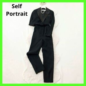 Self Portrait セルフポートレート オーバーオール ジャンプスーツ パンツ ブラック 0 オールインワン 無地 黒