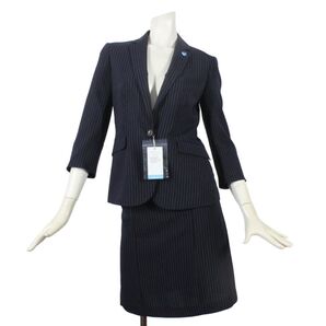 08【新品未使用】オリヒカ ライム スカートスーツ 上7 下5 ネイビー 紺 上S 下SS ウォッシャブル ORIHICA 春夏秋