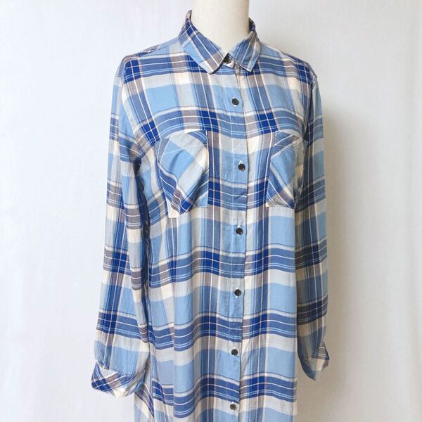 【ローズバッドカップルズ】シャツロングワンピース テンセル 羽織 チェック柄 カジュアル 配色 Fサイズ