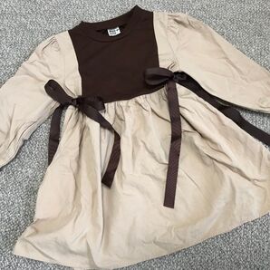 サイズ100 女の子 ワンピース bee des bee サイド リボン かわいい ブラウン ベージュ