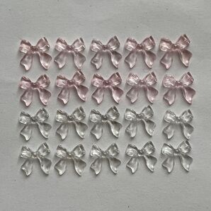 【まとめ割引あり】ネイルパーツ 20個 リボン クリア ベビーピンク