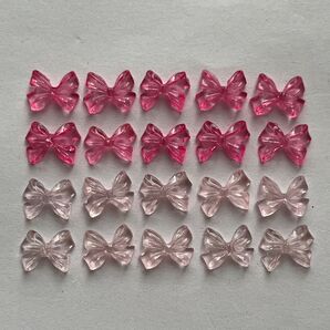 【まとめ割引あり】ネイルパーツ 20個 リボン クリア ピンク