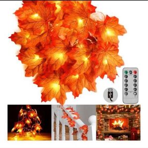 毎年使えるリーフガーランド クリスマス ハロウィン 飾り 飾り付け 装飾 ガーランド オーナメント LED ライト ハロウィン