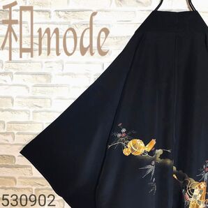 黒羽織 黒絵羽織 刺繍 光沢 和柄 花柄 絵羽織 羽織 大正ロマン 和洋折衷コーデ 和洋ミックス モード ヨウジヤマモト 好きにも