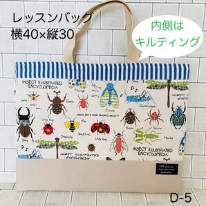 昆虫柄レッスンバッグ(W40×H30)裏地キルティング ハンドメイド D-5