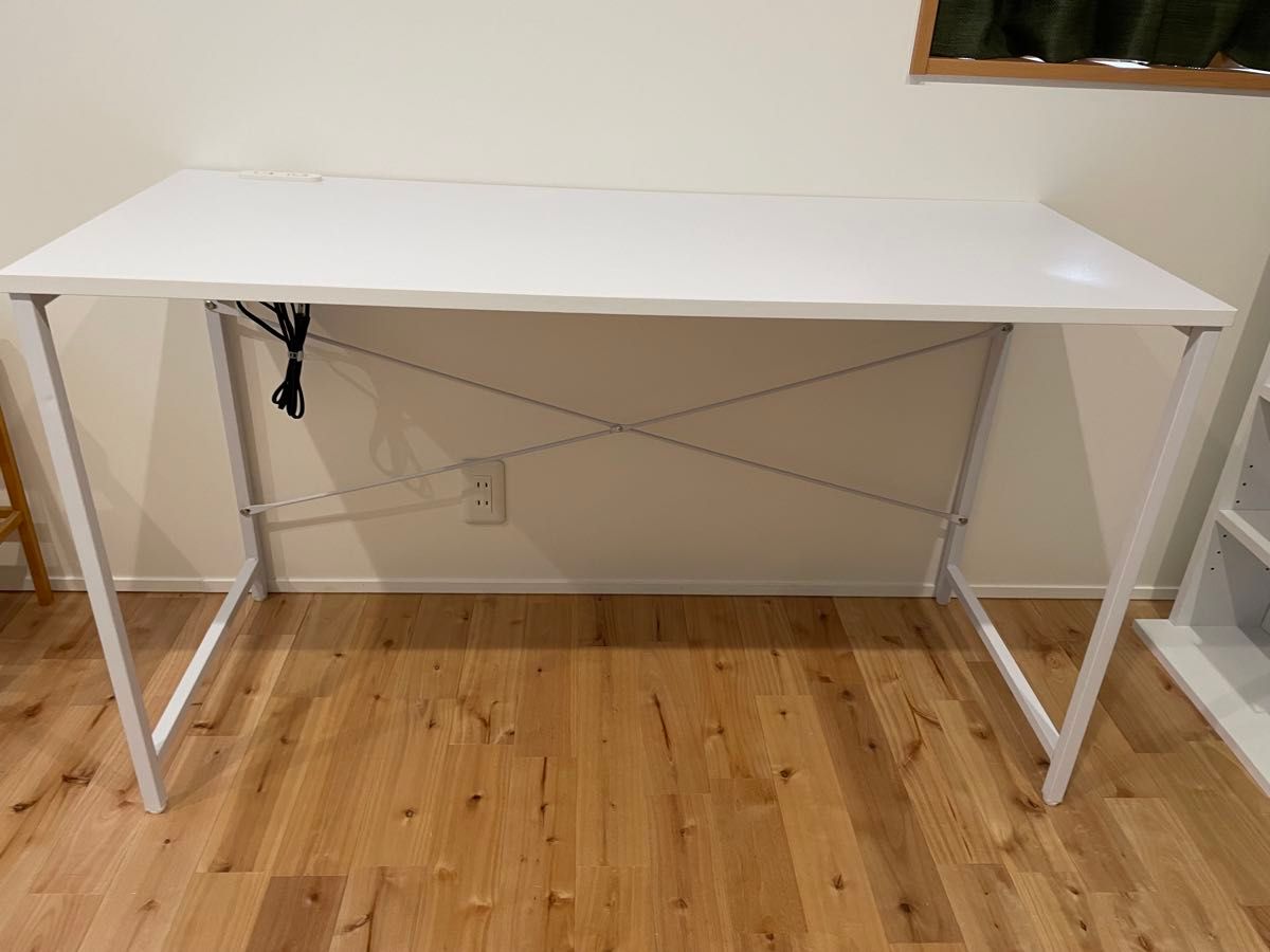 ホワイトパソコンデスク 幅120cm 2口コンセント付き パソコンデスク ワークデスク シンプルデスク 机