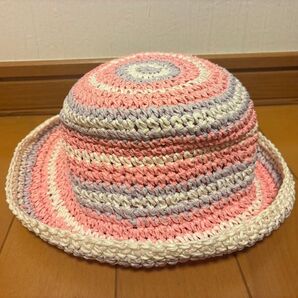 子ども 帽子 ピンク 紫 パープル 赤ちゃん 48cm ハット カラフル
