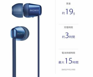 SONY WIRELESS EAR PHONES WI-C310 : Bluetooth/MAX 15HRS PLAY/WITH MIKE FLAT CABLE 2019 MODEL BLUE WI-C310 LC