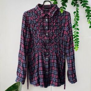 ETERNO BELLEZZA 衿ワイヤー入り チュニック チェックシャツ 体型カバー