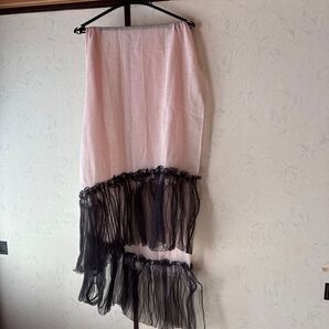 ピンク×ブラック チュールフリルデザイン ロングスカート