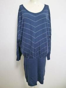  HusHush * blue navy blue border do Le Mans knitted One-piece M/48