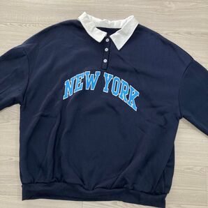 NEW YORKロゴプリントスウェットプルオーバー ネイビー ビッグシルエット
